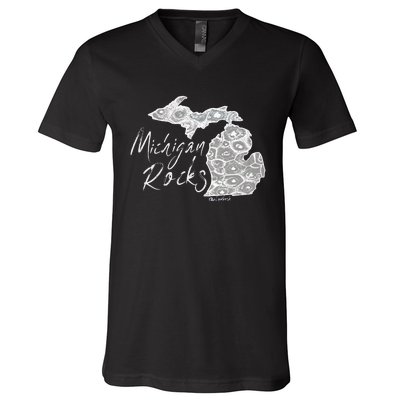 Womens MICHIGAN ROCKS PETOSKEY STONE V-Neck T-Shirt