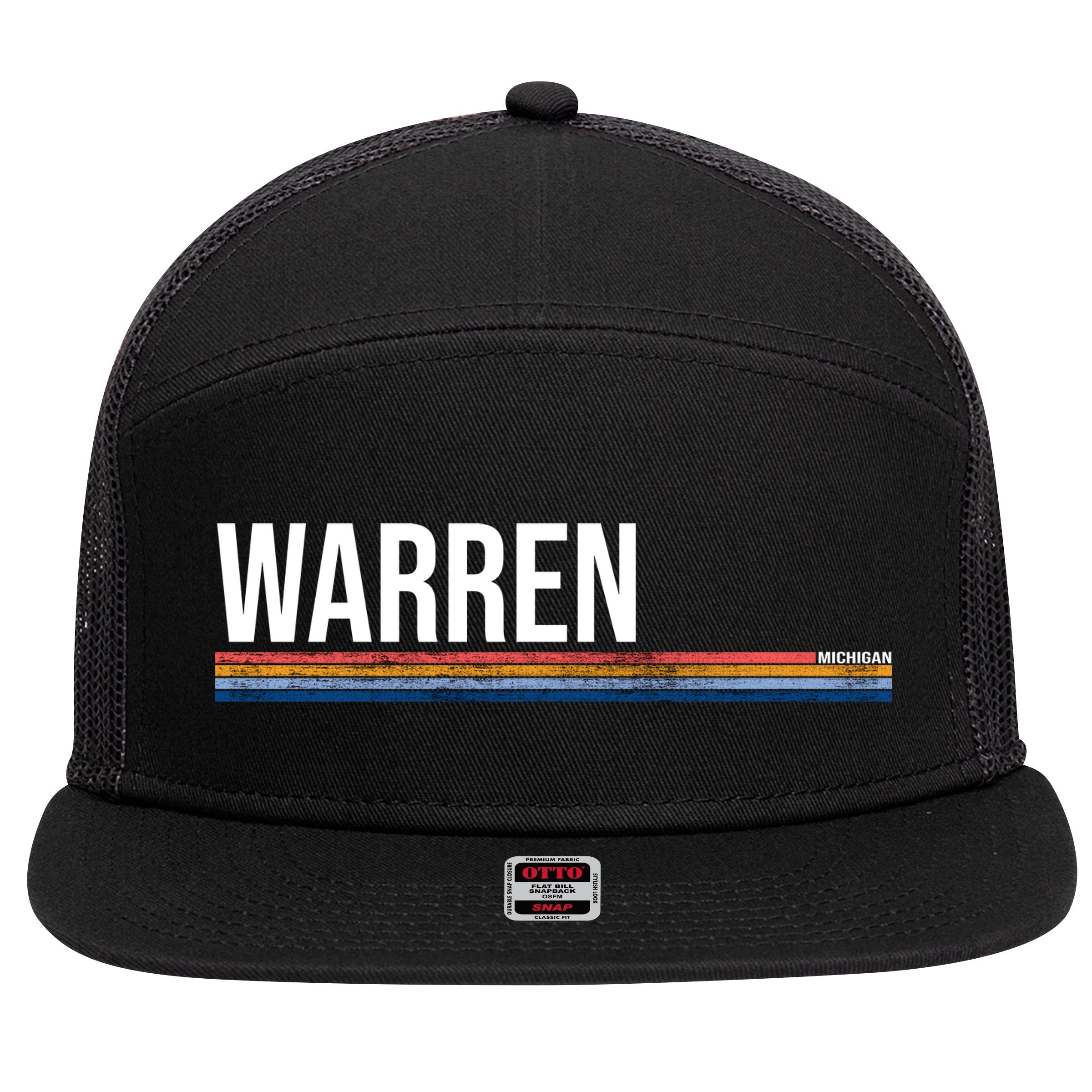 Warren Michigan Retro Logo 7 Panel Mesh Trucker Snapback Hat
