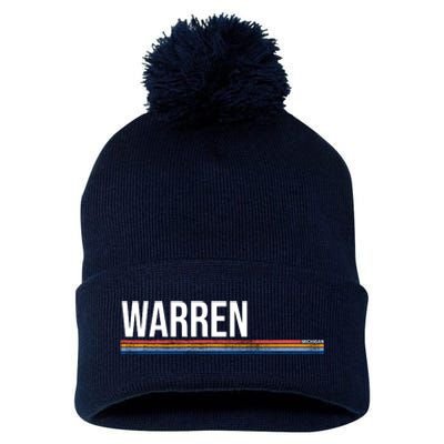 Warren Michigan Retro Logo Pom Pom 12in Knit Beanie