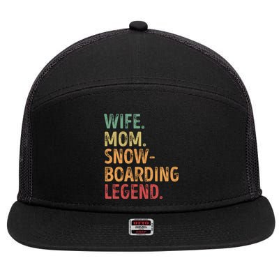 Wife Mom Snowboarding Legend Cute Gift 7 Panel Mesh Trucker Snapback Hat