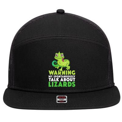 Warning May Spontaneously Talk About Lizards Lizard Reptiles 7 Panel Mesh Trucker Snapback Hat