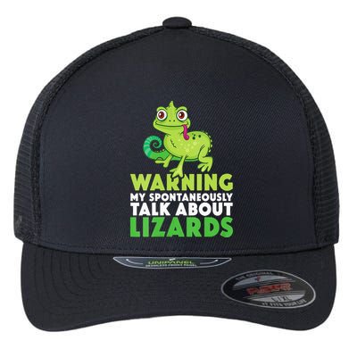 Warning May Spontaneously Talk About Lizards Lizard Reptiles Flexfit Unipanel Trucker Cap