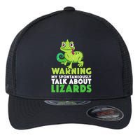 Warning May Spontaneously Talk About Lizards Lizard Reptiles Flexfit Unipanel Trucker Cap