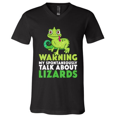 Warning May Spontaneously Talk About Lizards Lizard Reptiles V-Neck T-Shirt