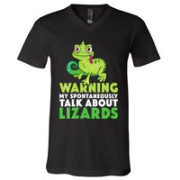 Warning May Spontaneously Talk About Lizards Lizard Reptiles V-Neck T-Shirt