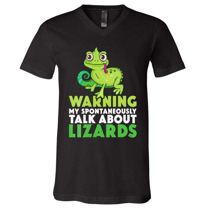 Warning May Spontaneously Talk About Lizards Lizard Reptiles V-Neck T-Shirt