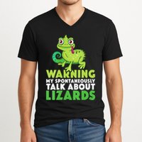 Warning May Spontaneously Talk About Lizards Lizard Reptiles V-Neck T-Shirt