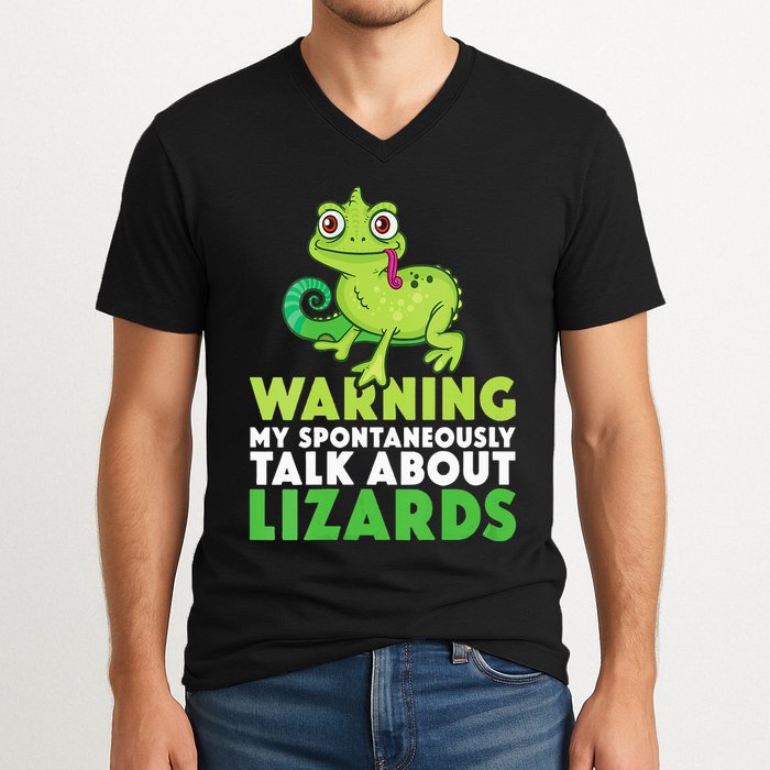 Warning May Spontaneously Talk About Lizards Lizard Reptiles V-Neck T-Shirt