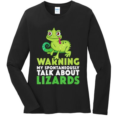 Warning May Spontaneously Talk About Lizards Lizard Reptiles Ladies Long Sleeve Shirt