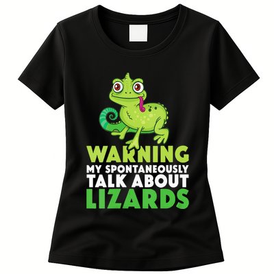 Warning May Spontaneously Talk About Lizards Lizard Reptiles Womens T-Shirt