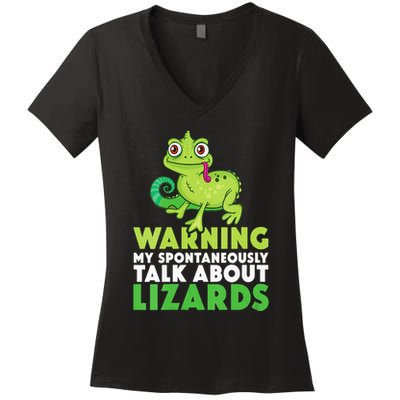 Warning May Spontaneously Talk About Lizards Lizard Reptiles Women's V-Neck T-Shirt