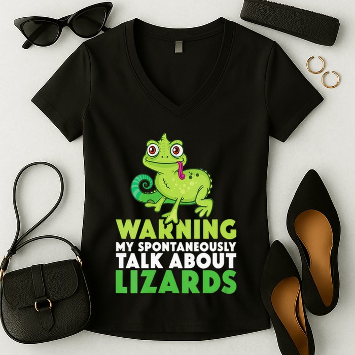 Warning May Spontaneously Talk About Lizards Lizard Reptiles Women's V-Neck T-Shirt
