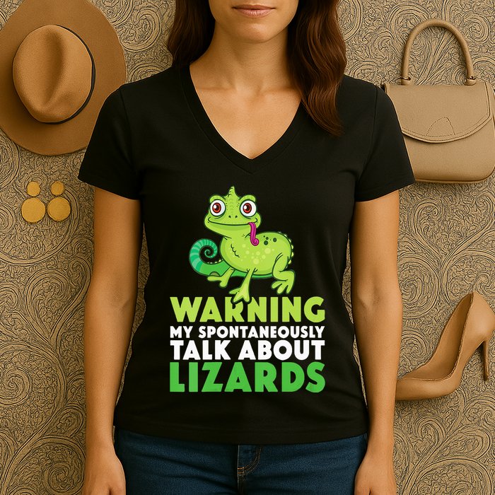 Warning May Spontaneously Talk About Lizards Lizard Reptiles Women's V-Neck T-Shirt