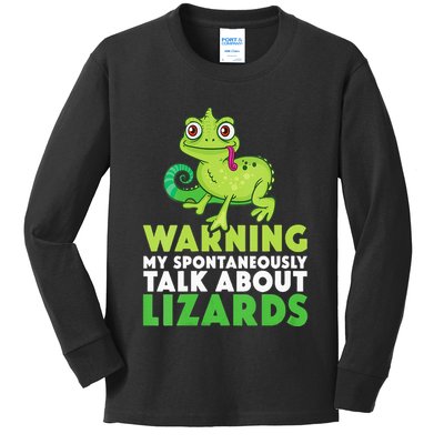 Warning May Spontaneously Talk About Lizards Lizard Reptiles Kids Long Sleeve Shirt