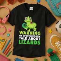 Warning May Spontaneously Talk About Lizards Lizard Reptiles Kids T-Shirt