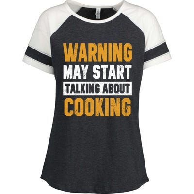 Warning May Start Talking About Cooking Funny Chef Bakery Funny Gift Enza Ladies Jersey Colorblock Tee