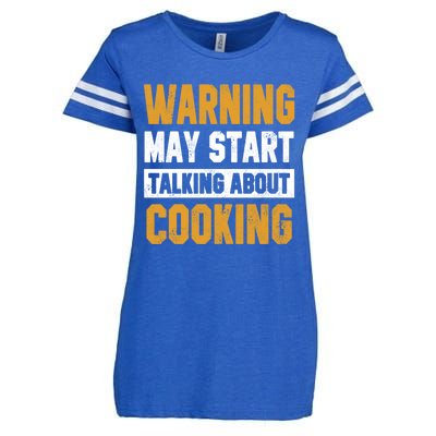 Warning May Start Talking About Cooking Funny Chef Bakery Funny Gift Enza Ladies Jersey Football T-Shirt