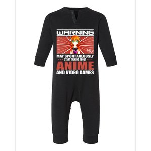 Warning May Spontaneously Start Talking Gamer Anime Gift Infant Fleece One Piece