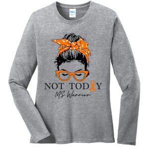 Wo Multiple Sclerosis Awareness Messy Bun Ms Warrior Gift Ladies Long Sleeve Shirt