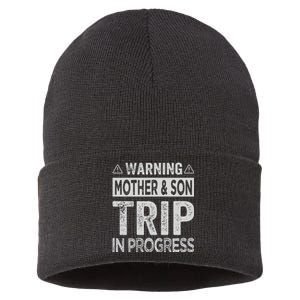 Warning Mother Son Trip In Progress Trip With Mom Sustainable Knit Beanie