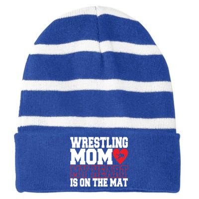 Wrestling Mom Style Freestyle Wrestling Cute Gift Striped Beanie with Solid Band