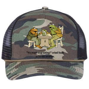 We Must Stop Eating Cried Toad As He Ate Another Frog Quote Retro Rope Trucker Hat Cap