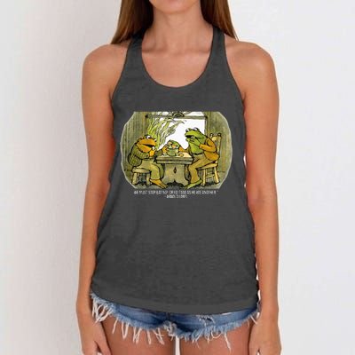 We Must Stop Eating Cried Toad As He Ate Another Frogs Women's Knotted Racerback Tank