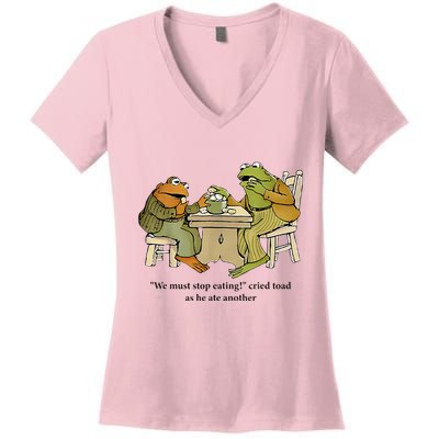We Must Stop Eating Cried Toad As He Ate Another Frog Women's V-Neck T-Shirt