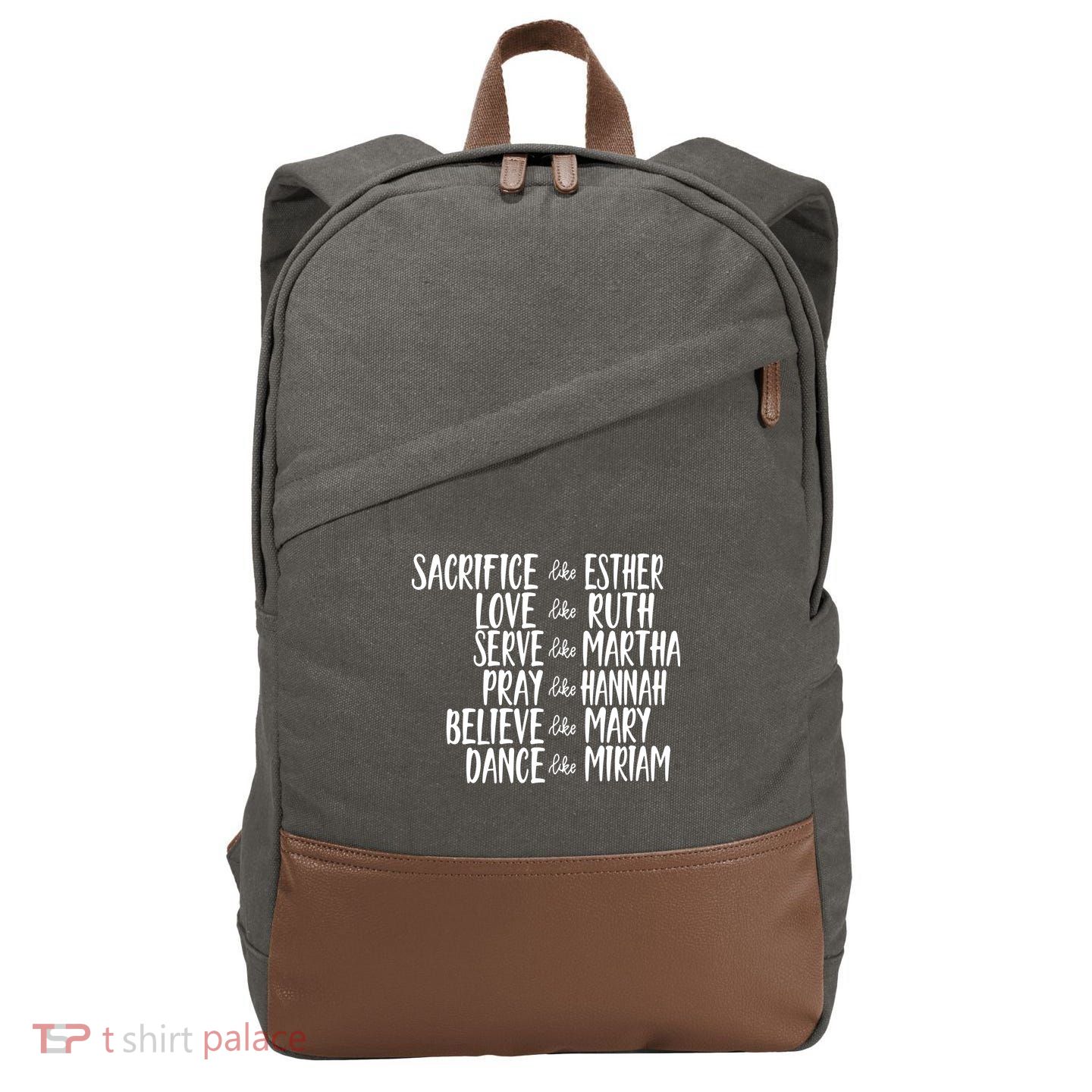 Womens Mens Sacrifice Like Esther Christian Bible Love Pray Cotton Canvas Backpack
