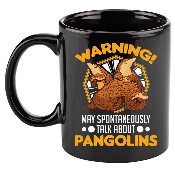 Warning May spontaneously talk about Pangolins 11oz C Handle Ceramic Mug