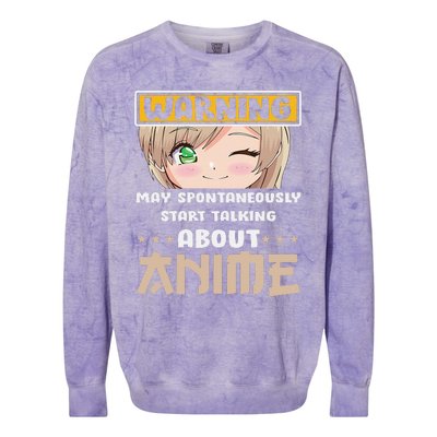 Warning May Spontaneously Talk About Anime Funny Manga   Colorblast Crewneck Sweatshirt