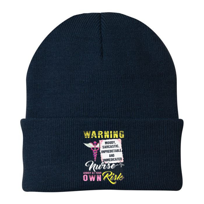 Warning Moody Sarcastic Unpredictable And Unmedicated Nurse Knit Cap Winter Beanie
