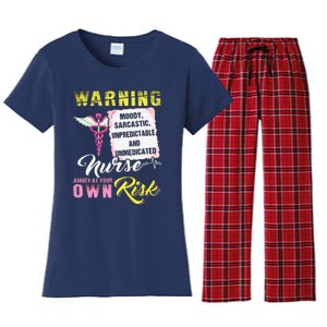 Warning Moody Sarcastic Unpredictable And Unmedicated Nurse Women's Flannel Pajama Set