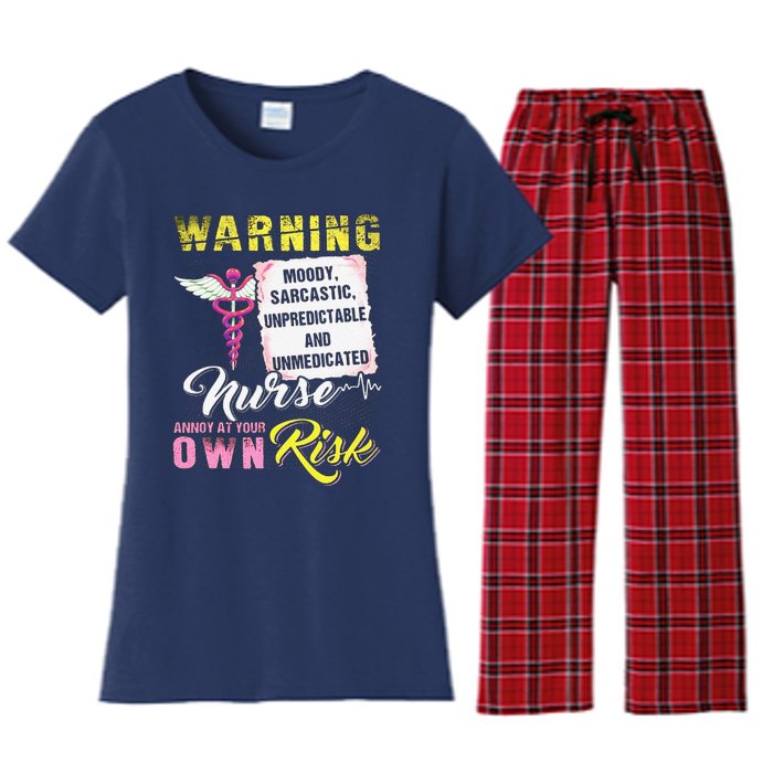 Warning Moody Sarcastic Unpredictable And Unmedicated Nurse Women's Flannel Pajama Set