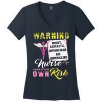 Warning Moody Sarcastic Unpredictable And Unmedicated Nurse Women's V-Neck T-Shirt