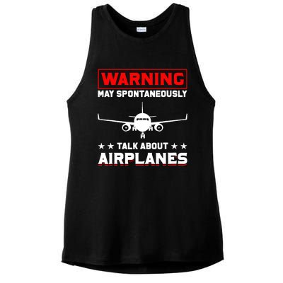 Warning May Spontaneously Talk About Airplanes Pilot Ladies PosiCharge Tri-Blend Wicking Tank