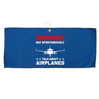 Warning May Spontaneously Talk About Airplanes Pilot Large Microfiber Waffle Golf Towel