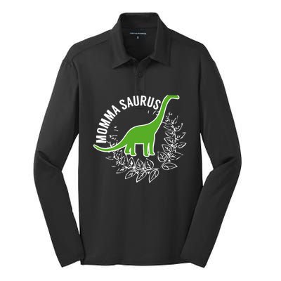 Wo Momma Saurus Dinosaur Mother's Day Gift Silk Touch Performance Long Sleeve Polo