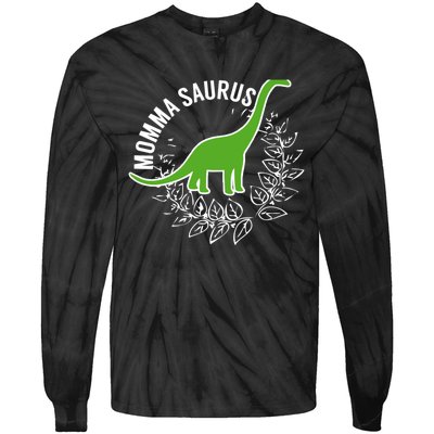 Wo Momma Saurus Dinosaur Mother's Day Gift Tie-Dye Long Sleeve Shirt