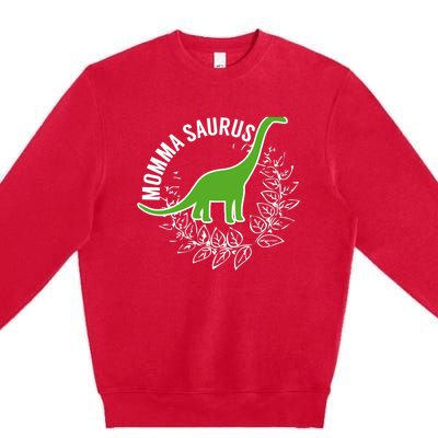 Wo Momma Saurus Dinosaur Mother's Day Gift Premium Crewneck Sweatshirt