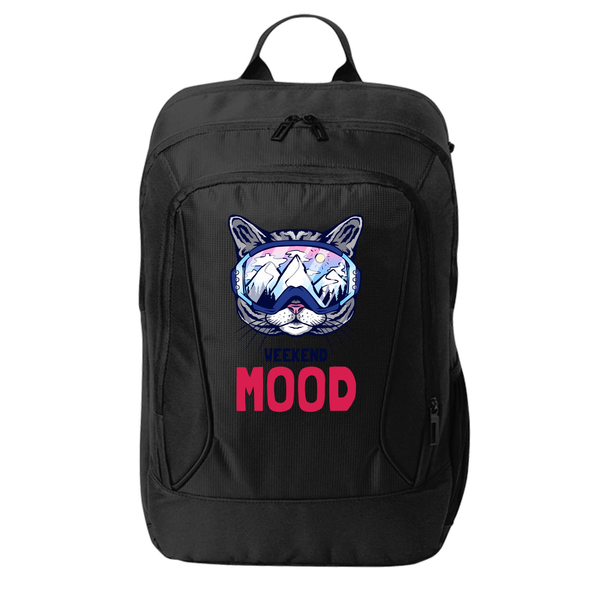Weekend Mood Skiing Mountain Panorama Ski Goggles Cats Gift City Backpack