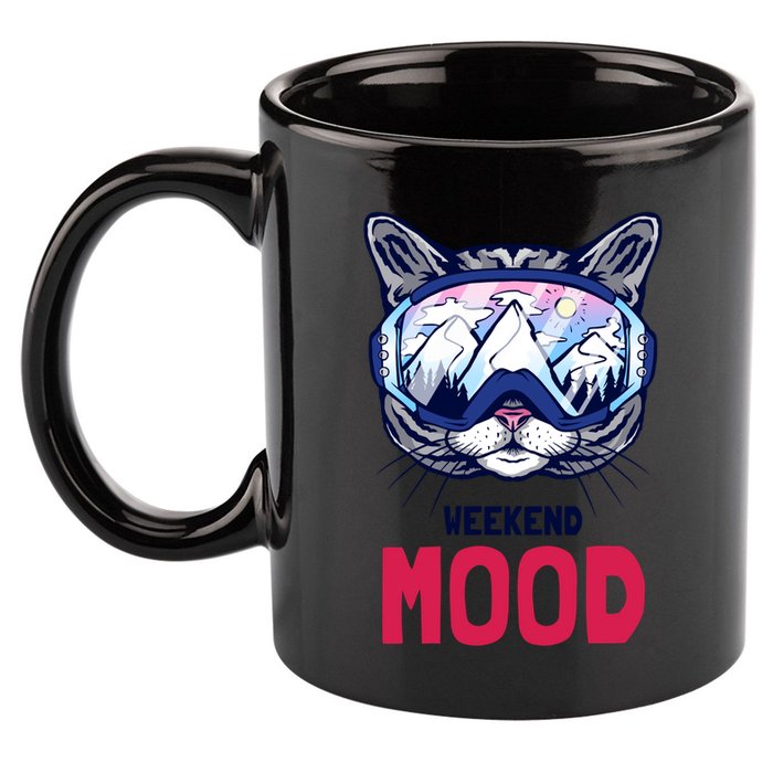 Weekend Mood Skiing Mountain Panorama Ski Goggles Cats Gift 11oz C Handle Ceramic Mug