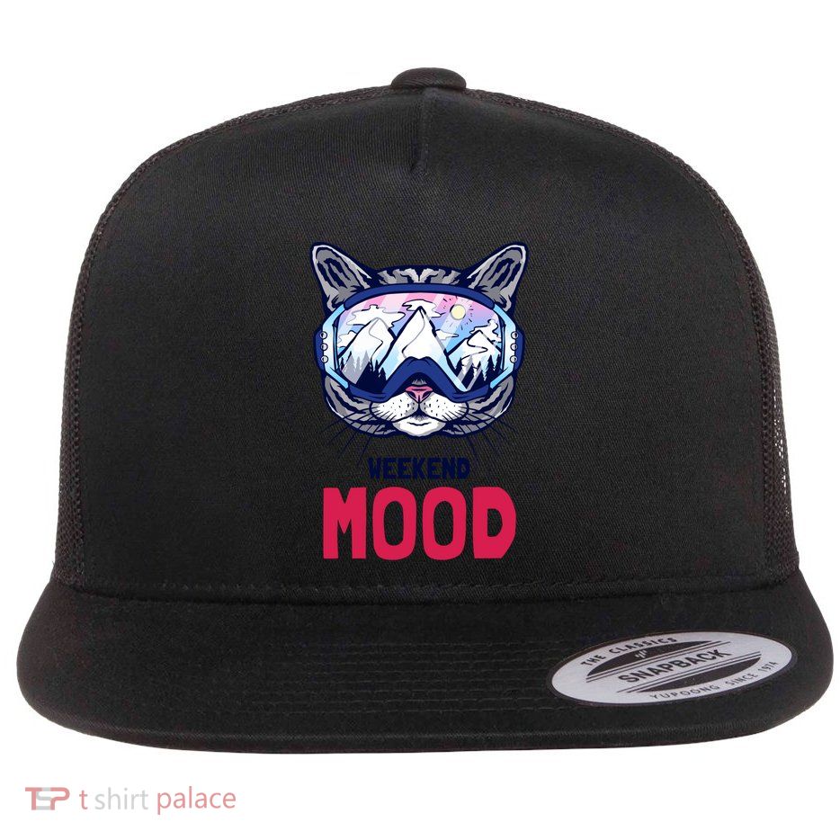 Weekend Mood Skiing Mountain Panorama Ski Goggles Cats Gift Flatbill Hat