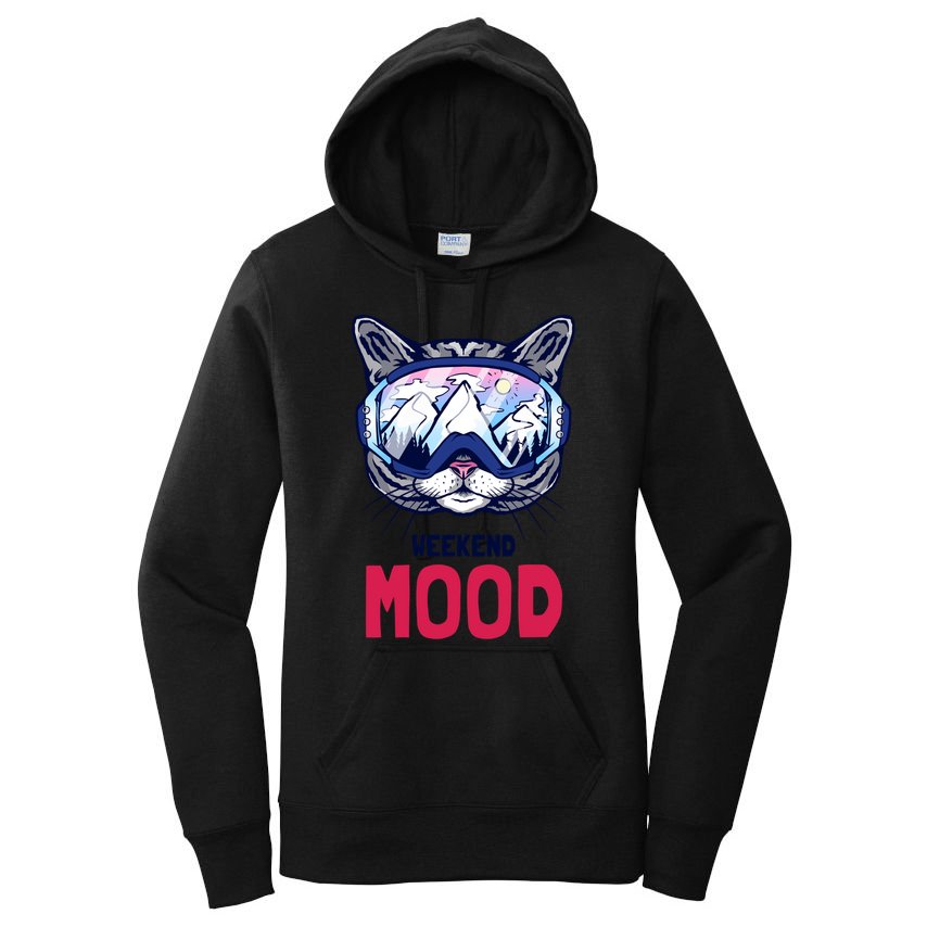Weekend Mood Skiing Mountain Panorama Ski Goggles Cats Gift Women's Pullover Hoodie