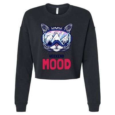 Weekend Mood Skiing Mountain Panorama Ski Goggles Cats Gift Cropped Pullover Crew