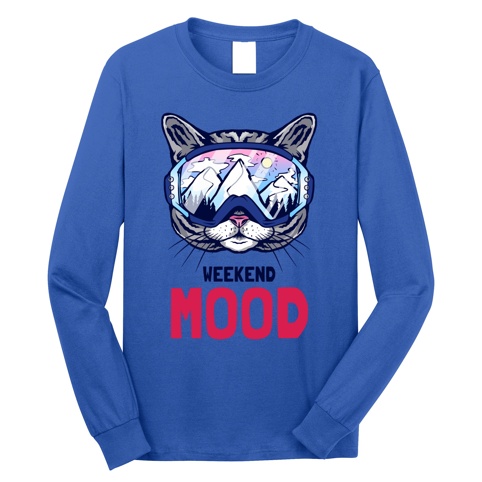Weekend Mood Skiing Mountain Panorama Ski Goggles Cats Gift Long Sleeve Shirt
