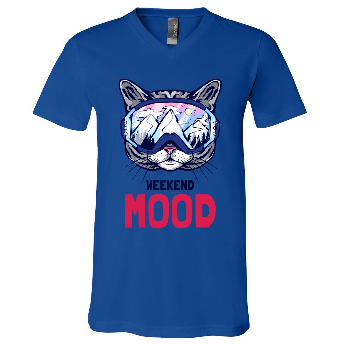 Weekend Mood Skiing Mountain Panorama Ski Goggles Cats Gift V-Neck T-Shirt
