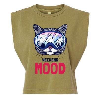 Weekend Mood Skiing Mountain Panorama Ski Goggles Cats Gift Garment-Dyed Women's Muscle Tee