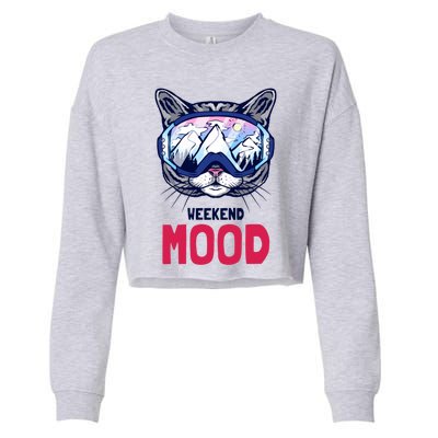 Weekend Mood Skiing Mountain Panorama Ski Goggles Cats Gift Cropped Pullover Crew