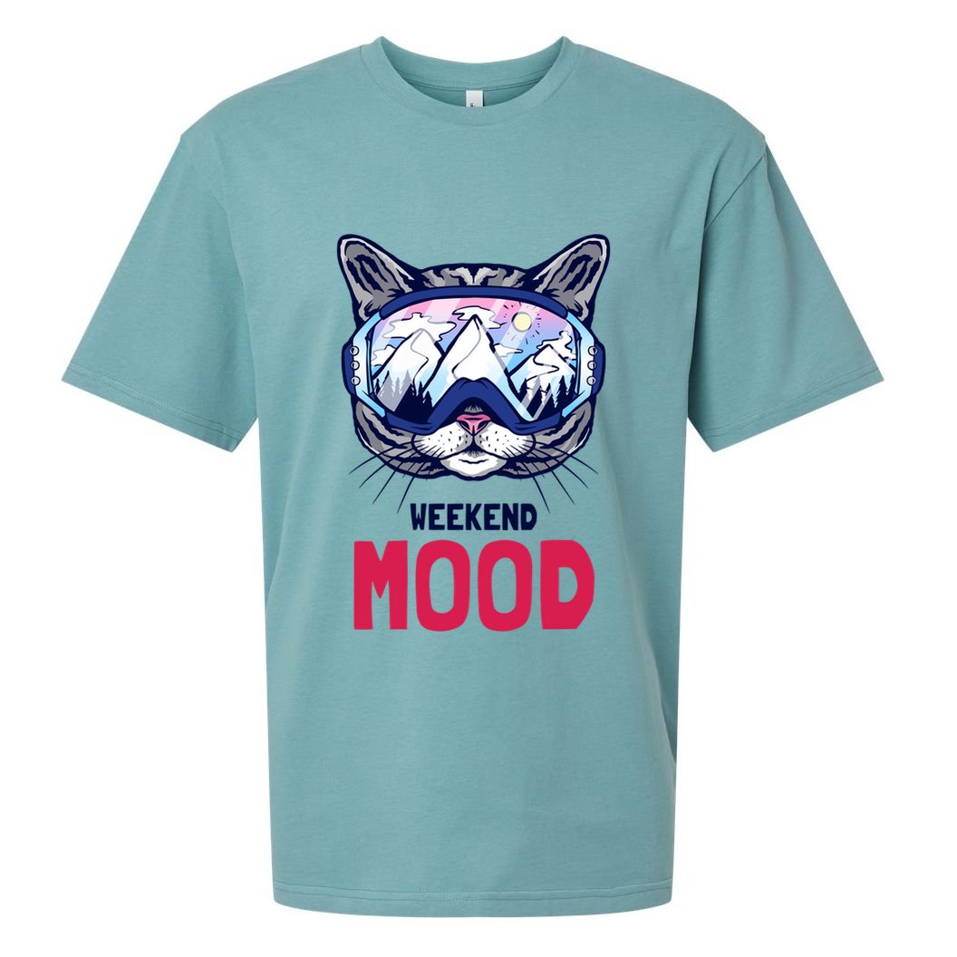 Weekend Mood Skiing Mountain Panorama Ski Goggles Cats Gift Sueded Cloud Jersey T-Shirt